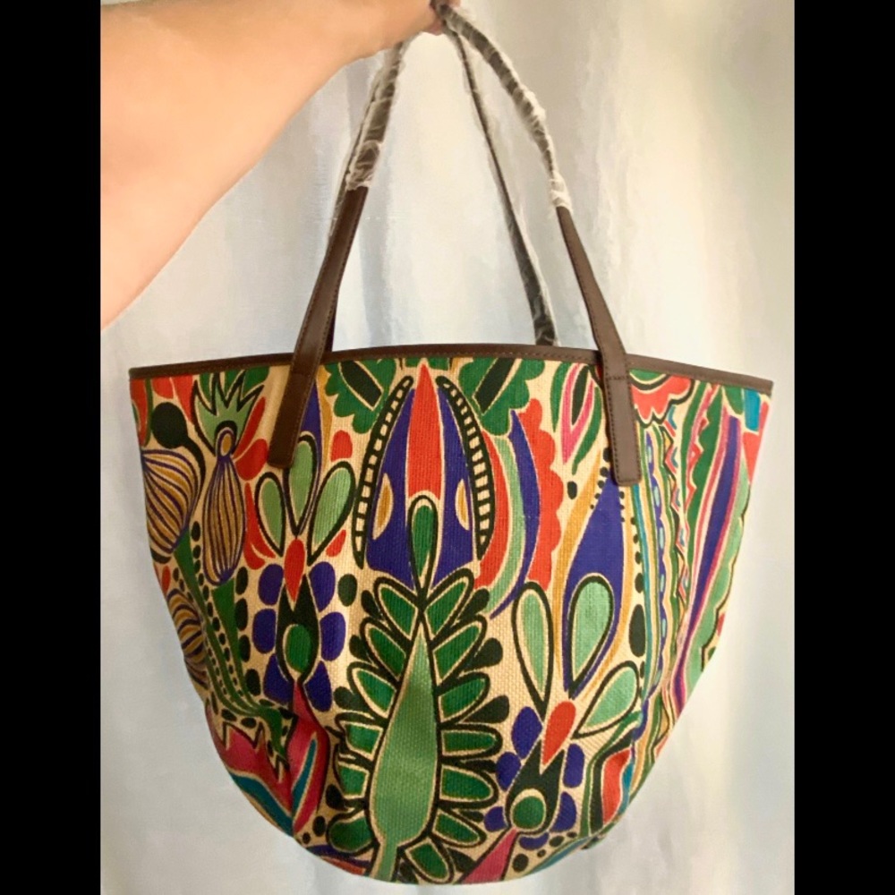 Neiman Marcus Colorful Woven Tote